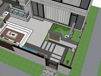 Modern Garden Landscape Design with Courtyard Greenery Stone Pathways and Seating Area 3d model