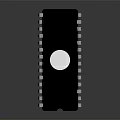 Black Integrated Circuit Chip With Circular Transparent Window And Metal Pins On Reflective Surface
