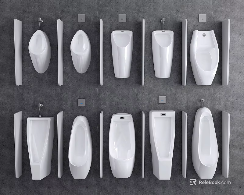 Sleek Urinal Models Showcasing Different Designs With White Bodies And Side Divider Panels 3d model
