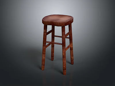 Single Dark Brown Wooden Stool With Natural Wood Texture And Classic Design 3d model