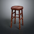 Single Dark Brown Wooden Stool With Natural Wood Texture And Classic Design