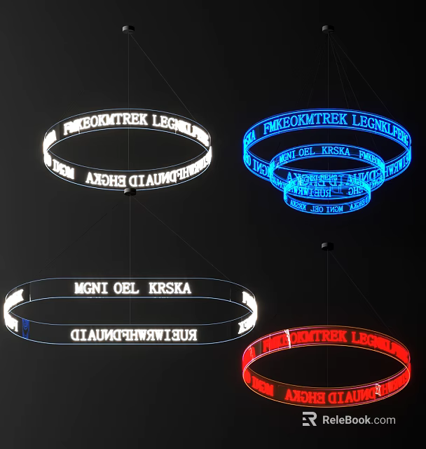 Circular LED Decorative Lights with Colorful Illuminated Text for Modern Interior Spaces 3d model 
