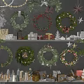Festive Christmas Decorations Including Various Wreaths Gifts Small Trees And Ornaments