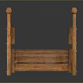 Small Wooden Decorative Bridge With Curved Railings And Support Posts For Garden Ornament