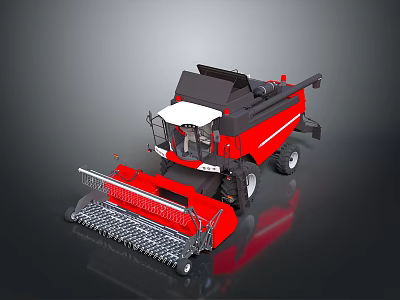 Red Combine Harvester Agricultural Machinery With Front Cutting Platform Black Top And Wheels 3d model