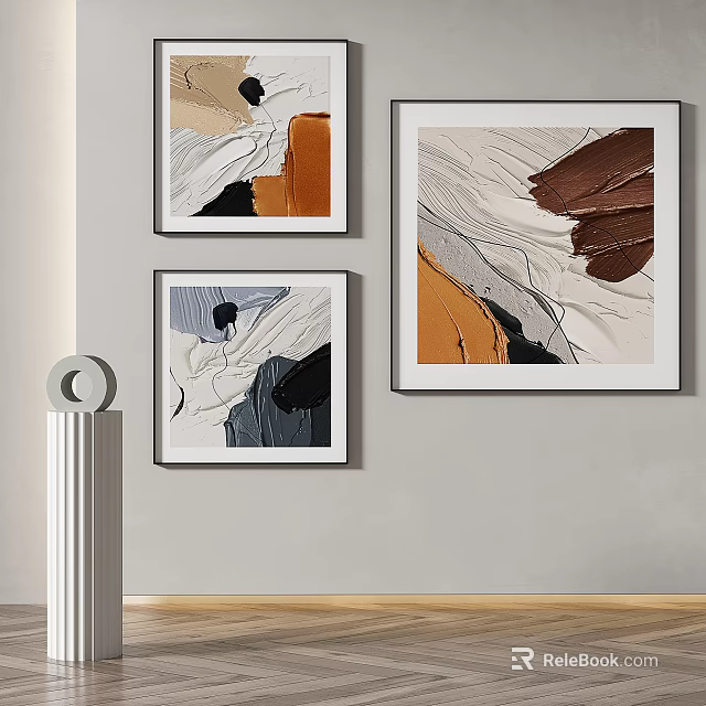 Three Abstract Art Pieces As Modern Wall Decor In Neutral Tones 3d model