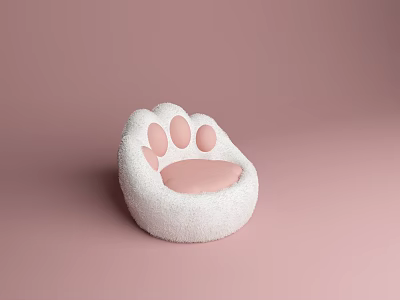 Cat Paw Shaped White Lazy Sofa With Pink Cushion On Pink Background 3d model