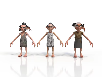 Three 3D Rendered Fantasy Cartoon Characters In Simple Clothing Standing On White Background 3d model
