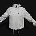 White Hooded Jacket With Drawstring And Strap Details On Sleeves In Minimalist Style