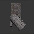 Vintage Industrial Metal Equipment Structure With Roof Platform And Supporting Legs