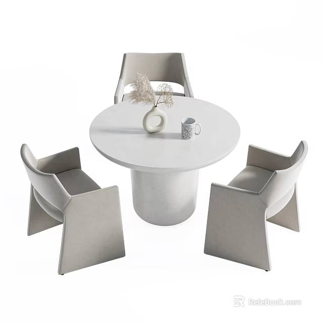 Modern Dining Table Set With Round Marble Top Pedestal Base And Upholstered Chairs 3d model