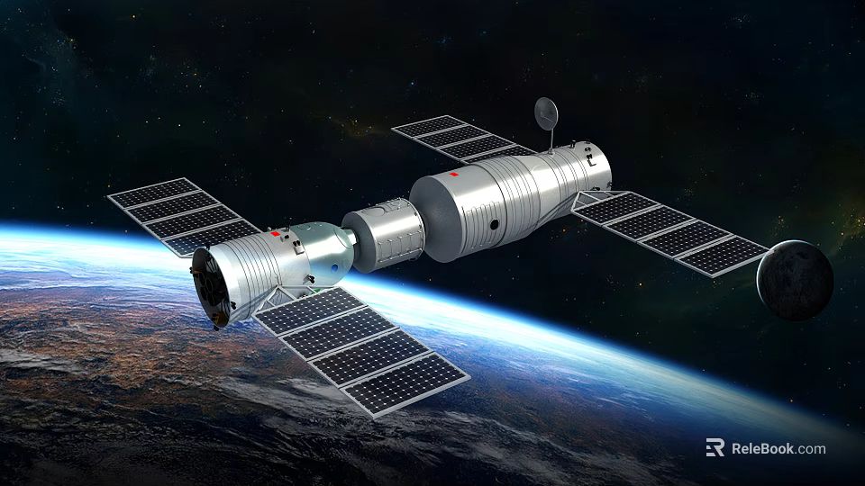 Space Station With Connected Modules And Solar Panels Orbiting Earth In Space 3d model 