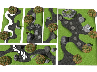 Karesansui Dry Landscape Garden Design With Stepping Stones Gravel And Mossy Plants 3d model