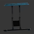 Modern Stool With Brown Padded Seat And Blue Trim On Metal Frame
