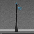 Classic Black Outdoor Light Post with Blue Glass Shade and Decorative Top