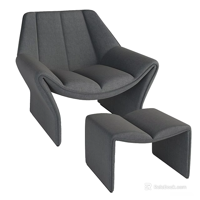 Modern Gray Fabric Single Sofa With Matching Ottoman And Comfortable Design 3d model 