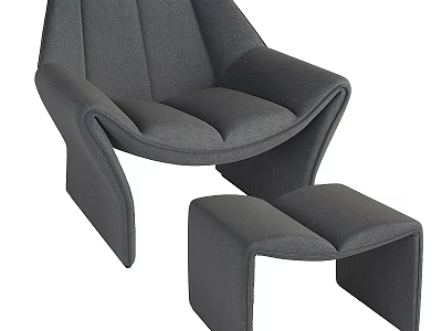 Modern Gray Fabric Single Sofa With Matching Ottoman And Comfortable Design 3d model