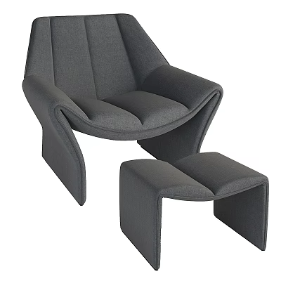 Modern Gray Fabric Single Sofa With Matching Ottoman And Comfortable Design 3d model