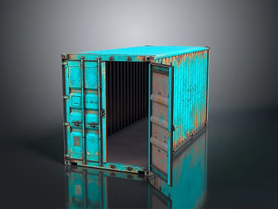 Blue Metal Storage Container with Open Door and Rustic Surface for Daily Living Supplies 3d model