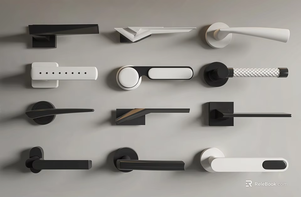 Various Modern Door Handles In Black And White Designs For Home Decor 3d model 