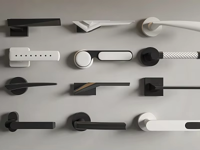 Various Modern Door Handles In Black And White Designs For Home Decor 3d model