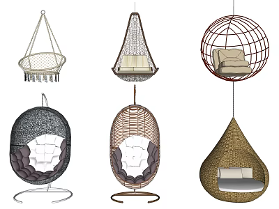 Stylish Hanging Chairs With Various Designs And Comfortable Cushions For Interior Spaces 3d model