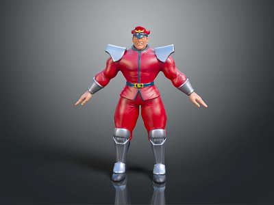 3D Character Model In Red Uniform With Silver Shoulder Armor Knee Pads And Yellow Belt 3d model