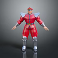 3D Character Model In Red Uniform With Silver Shoulder Armor Knee Pads And Yellow Belt