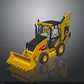 Yellow Wheeled Backhoe Loader With Front Bucket Rear Arm And Operator Cab