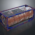Rusty Metal Industrial Storage Tank With Blue Frame And Top Lid