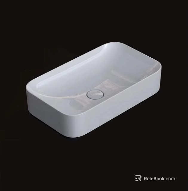 Modern White Rectangular Countertop Washbasin With Sleek Smooth Surface Design 3d model 