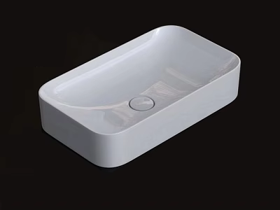 Modern White Rectangular Countertop Washbasin With Sleek Smooth Surface Design 3d model