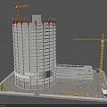 Detailed Construction Model of High Rise Building With Crane And Construction Vehicles
