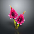 Two Pink Flower Like Plants With Layered Petals Green Stems And Yellow Tips