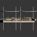 Outdoor Canopy Structure With White Support Poles Seating Area Tables And Plant Decorations