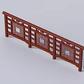 Traditional Chinese Style Red Wooden Railing With Square Openwork Patterns And Posts 3d model