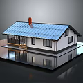 Modern White House With Blue Roof And Solar Panels Red Chimney Windows And Front Steps