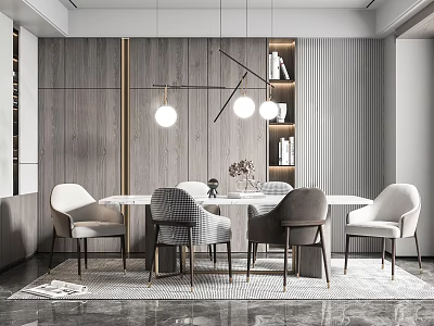 Stylish Modern Restaurant Interior With Round Dining Table And Pendant Lights 3d model