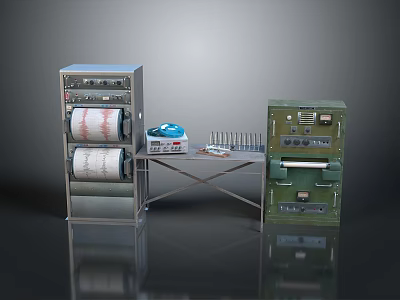 Vintage Computer Equipment With Reel Printers Control Consoles And Metal Frames 3d model