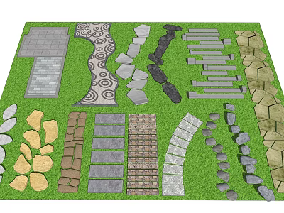 Various Road Paving Materials and Path Designs with Stone Slabs Bricks and Patterned Walkways 3d model