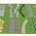 Various Road Paving Materials and Path Designs with Stone Slabs Bricks and Patterned Walkways