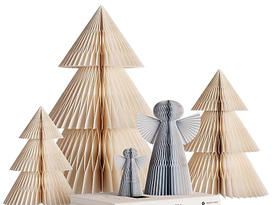 Minimalist Origami Decorative Ornament Set With Christmas Tree Shapes And Angel Figurines 3d model