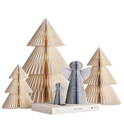 Minimalist Origami Decorative Ornament Set With Christmas Tree Shapes And Angel Figurines 3d model