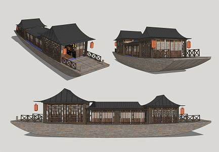 Chinese wooden boat cruise 3d model