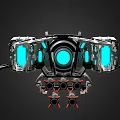 Futuristic Mechanical Device 3D Model With Metallic Structure Blue Glowing Ring And Spiked Components 3d model