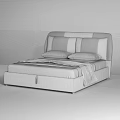 Modern Gray Double Bed With Stitched Leather Headboard And Comfortable Bedding 3d model