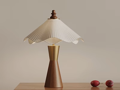 White Pleated Shade Table Lamp With Walnut Base And Gold Stem And Red Decor Items 3d model