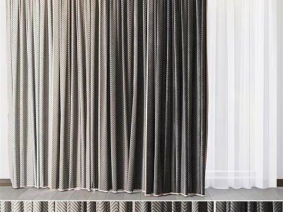 Stylish Curtains in Gray White and Dark Gray Tones with Soft Fabric for Interior Design 3d model