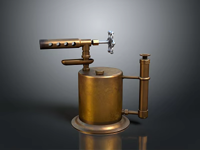 Vintage Brass Laboratory Heating Device With Cylindrical Body Stable Base Top Knob And Side Nozzle 3d model