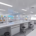 Modern Bright Laboratory Interior With Workbenches Stools Cabinets And Lights 3d model